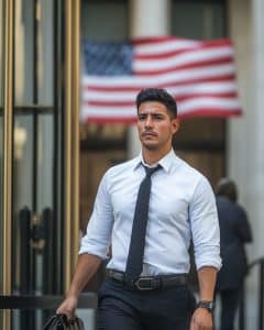 Young strong man confident with Federal employee benefits
