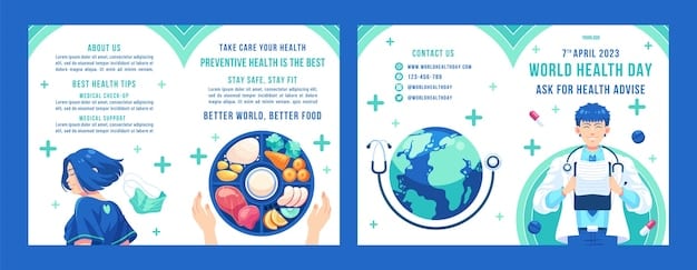 A government healthcare program brochure showing happy children receiving medical checkups. The brochure includes text highlighting accessible and affordable healthcare options.