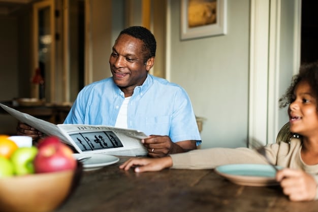 A single father carefully reviewing his monthly budget on a tablet, showcasing different categories like housing, food, and debt repayment, with a visual representation of income versus expenses.
