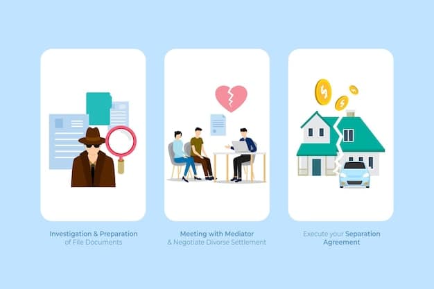 A graphic depicting a stylized retirement account split into two, symbolizing the division of assets during a divorce. The graphic includes icons representing tax forms and court documents.