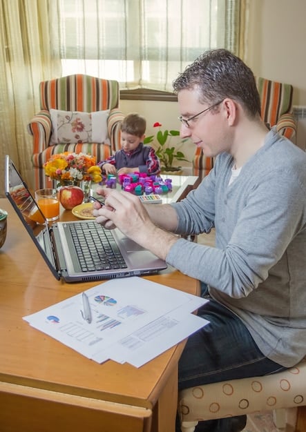 A single dad working on a budget spreadsheet at his desk, with a visual emphasis on tracking income, expenses, and debt repayment strategies. The scene is brightly lit and organized.