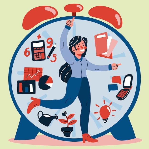 A digital illustration showing a time management wheel, sectioned into categories such as work, family, side hustle, and personal time, illustrating a balanced day.