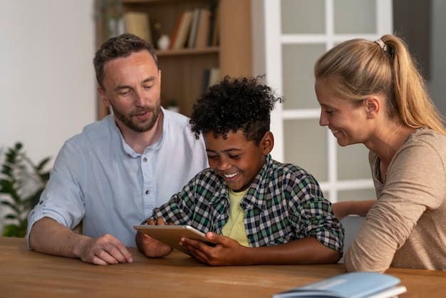 Two co-parents sitting across from a mediator, reviewing documents and engaging in a calm discussion, emphasizing preparation and collaboration in the mediation process.