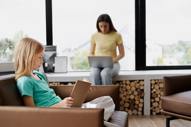 A therapist with a sympathetic expression, talking to two parents who are co-parenting, in a bright, modern consultancy office.