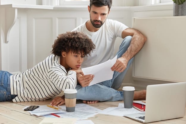 Two co-parents sit at a table, reviewing a legal document related to custody and travel arrangements. A laptop and various travel brochures are also on the table. The setting is calm and collaborative, highlighting the importance of planning and legal clarity.