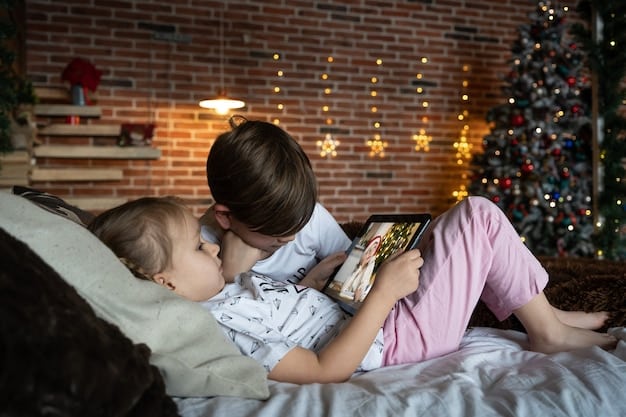 A step-parent reading a bedtime story to their step-child, showing a nurturing and supportive relationship. The scene is warm and inviting, conveying a sense of comfort and security.