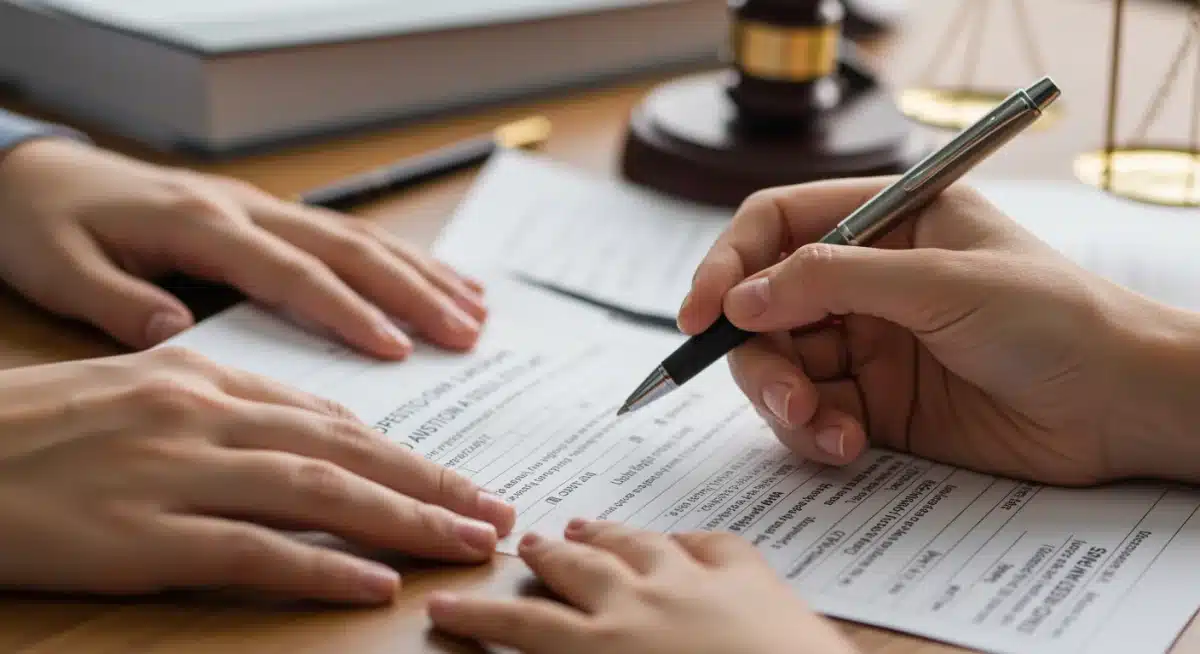 Adult and child hands filling out adoption assistance application