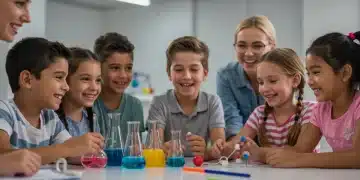 After-School Programs 2025: Quality Educational Enrichment Solutions Children engaged in a science-focused after-school program, smiling and learning collaboratively.