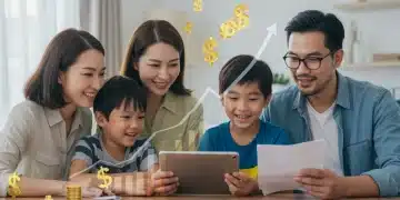 Family reviewing Child Tax Credit documents on a tablet, symbolizing financial planning for 2025.