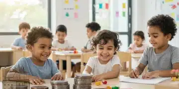 Childcare Grants 2025: Federal & State Assistance Guide Children happily learning in a childcare center, symbolizing government grant support.