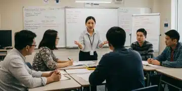 Parental Involvement in Schools: New 2025 Guidelines Teacher facilitating discussion with parents and students in classroom