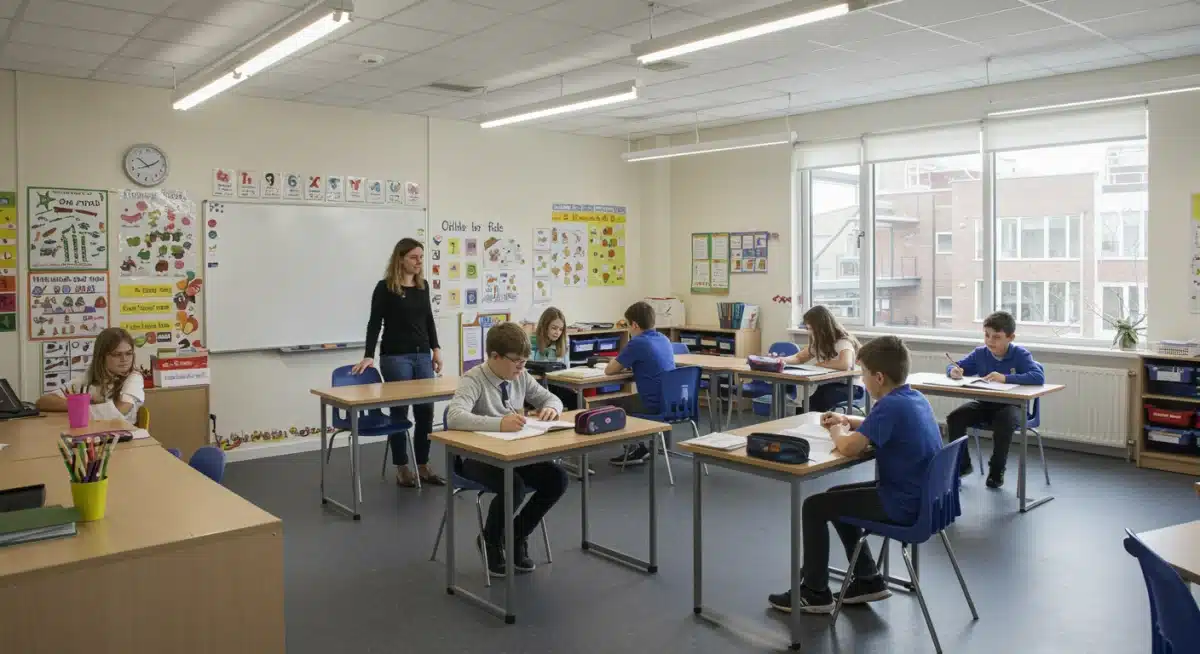 Modern classroom with fewer students due to teacher shortage