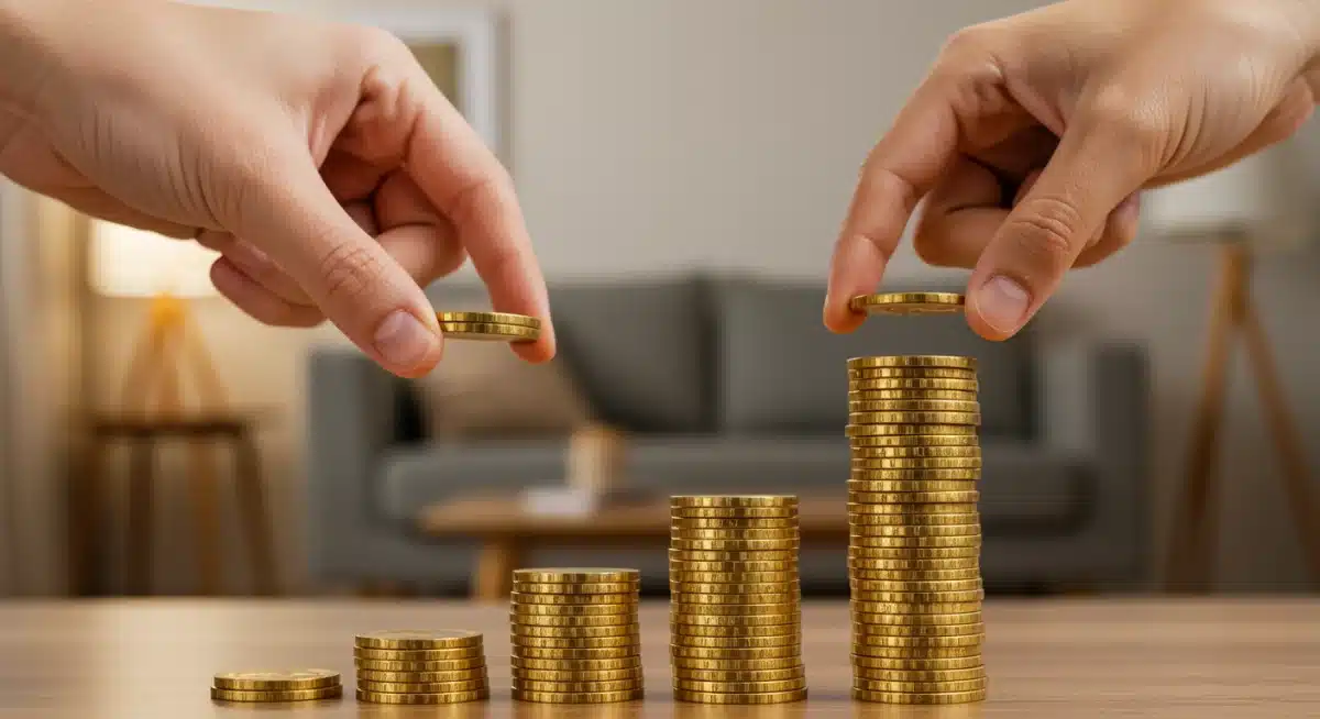 Hands stacking coins, symbolizing consistent emergency fund growth
