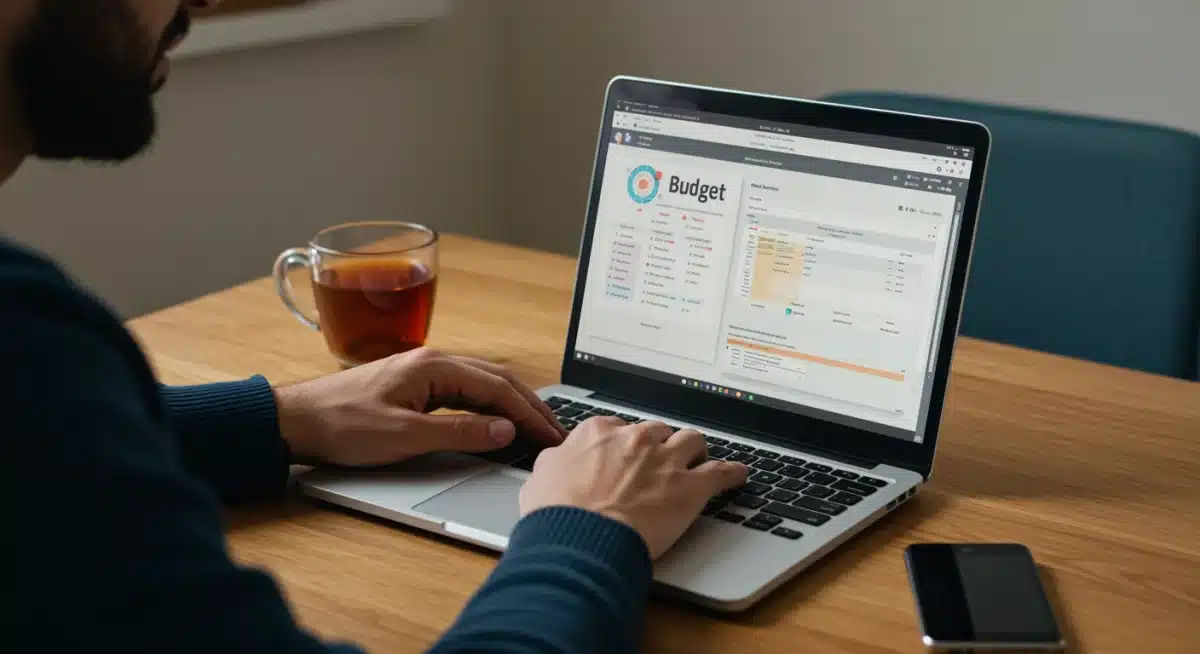 Individual managing finances digitally, symbolizing practical stress reduction for unilateral households.