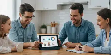 Cut Household Bills 20% in 2025: Actionable Savings Family reviewing budget on tablet, symbolizing reduced household bills and financial success.