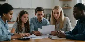 Debt Consolidation for US Families: Cut Interest by 10% in 2025 Family reviewing debt consolidation plan on laptop