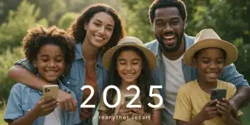 Digital Detox 2025: 7-Day Family Well-being Plan Unveiled Family enjoying outdoor activity, emphasizing digital well-being in 2025