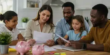 Family planning education savings with financial documents and laptop
