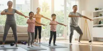 Family engaging in Low-Impact Workouts exercise together in a living room.