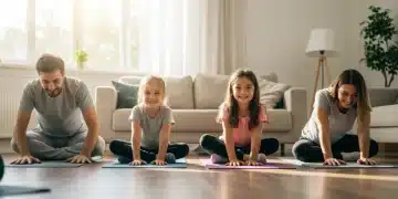 Family practicing yoga together in 2025, promoting wellness and bonding
