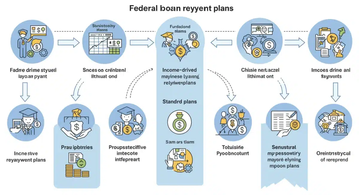 Infographic detailing various federal student loan repayment plans and their features.