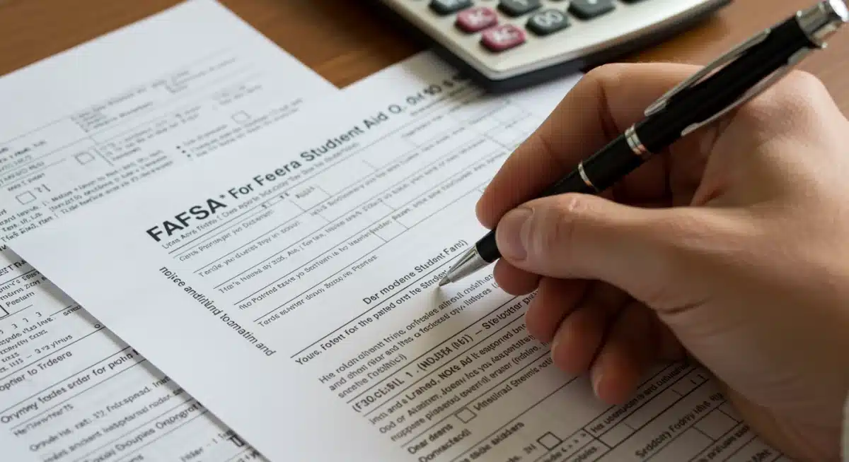 Hand filling out Free Application for Federal Student Aid (FAFSA) form