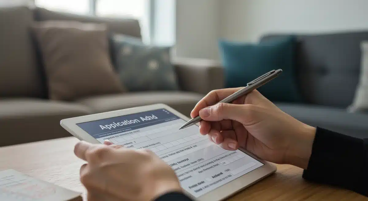 Person completing emergency relief fund application online