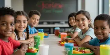 Updated School Lunch Program Guidelines: Are Your Kids' Meals Affected? Children enjoying a healthy, balanced lunch in a school cafeteria
