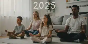 Mindfulness for Modern Families: 4 Simple Daily Practices for 2025 Modern family practicing mindfulness together in a bright living room, symbolizing peace and connection.