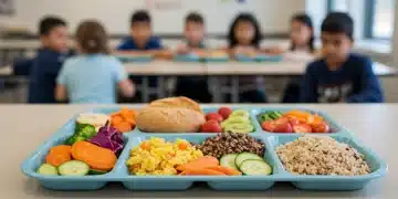 NSLP Updates: Healthier Meals for Kids? Nutritious school lunch tray with fresh produce and whole grains