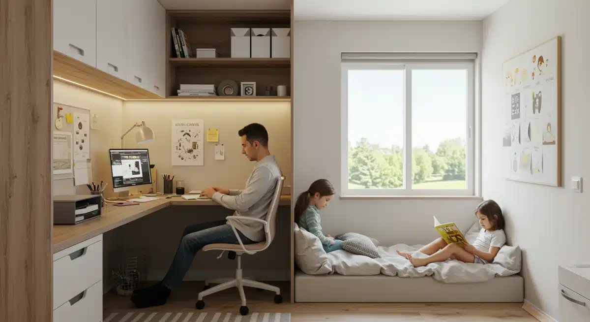 Organized home office with natural light, promoting focus and calm.