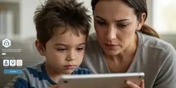 Parent and child reviewing online content safely on a tablet