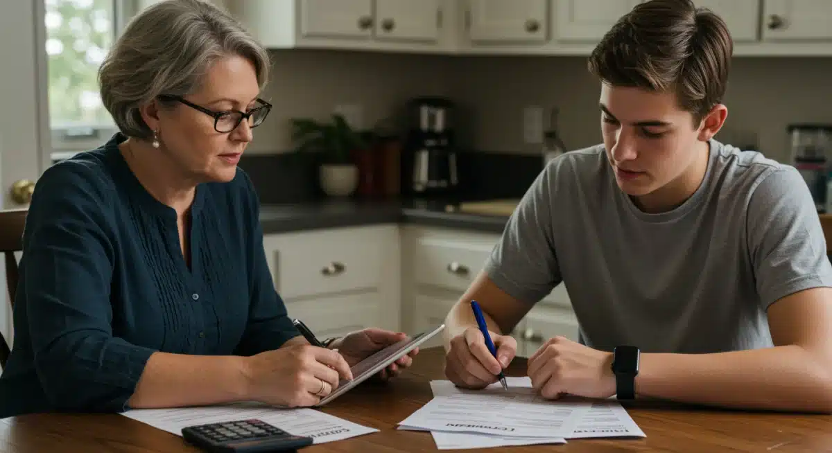 Parent and student reviewing FAFSA forms together at home