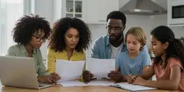 Parents reviewing child support documents at home
