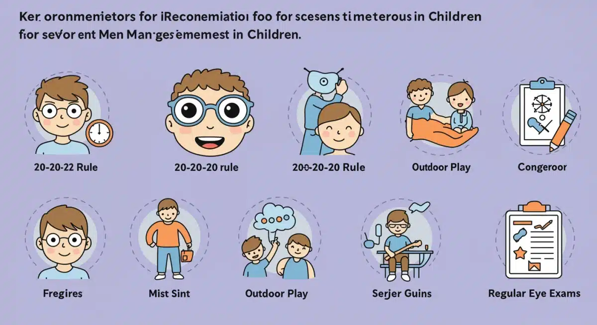 Infographic showing screen time management tips for children's eye health