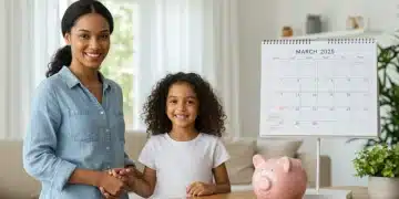 Single mom Savings Challenge and child celebrating financial goal, March 2025 emergency fund