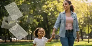 Breaking: New Legislation Impacts Single-Parent Family Benefits in 2025 Single mother and child smiling, walking in park, symbolizing new legislation's impact on family benefits.