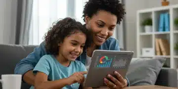 Single parent reviewing retirement plan with child, emphasizing financial security