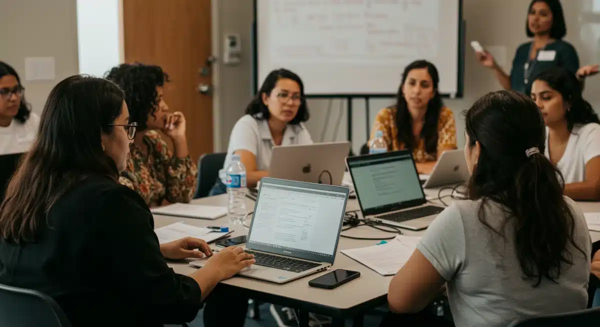Single parents learning about grant applications in a workshop