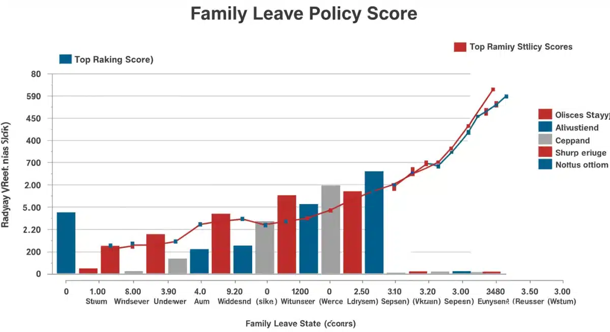 Bar chart comparing state family leave policy rankings and scores