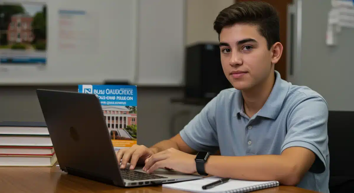 High school student researching dual enrollment programs online