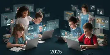 Students learning virtually on diverse platforms in a modern home study setting for 2025