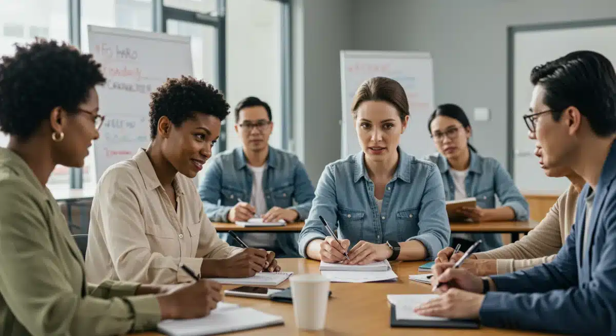 Caregivers attending a community workshop for program information