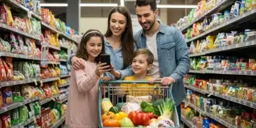 Family shopping for groceries, USDA food assistance program updates, grocery budget impact