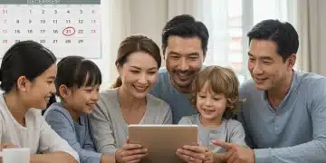 Family reviewing Health Savings Account details on a tablet, December 31st deadline highlighted