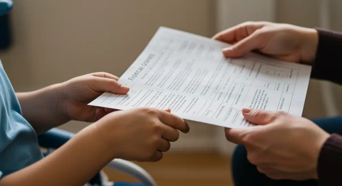 Hands reviewing federal grant application for special needs