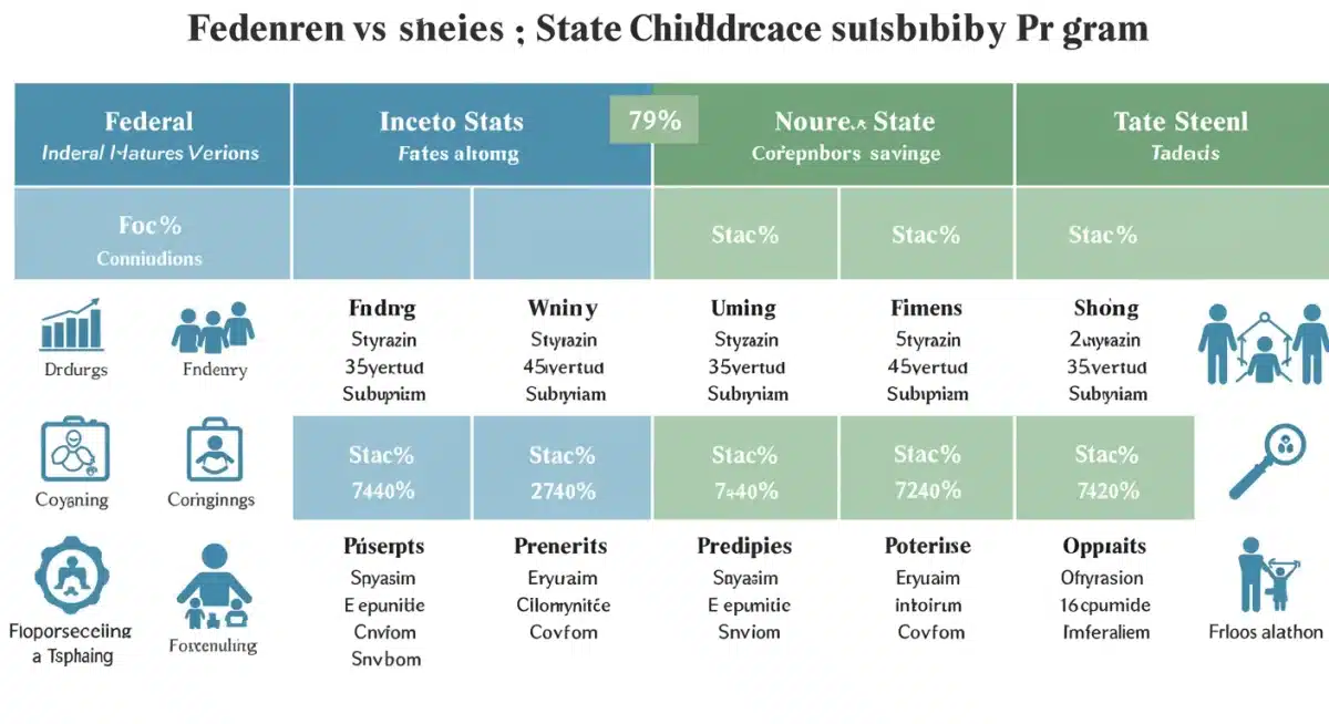 Infographic comparing federal and state childcare subsidy programs' benefits and savings.