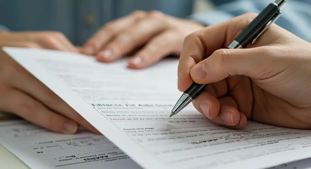 Hand filling out student loan application or review form