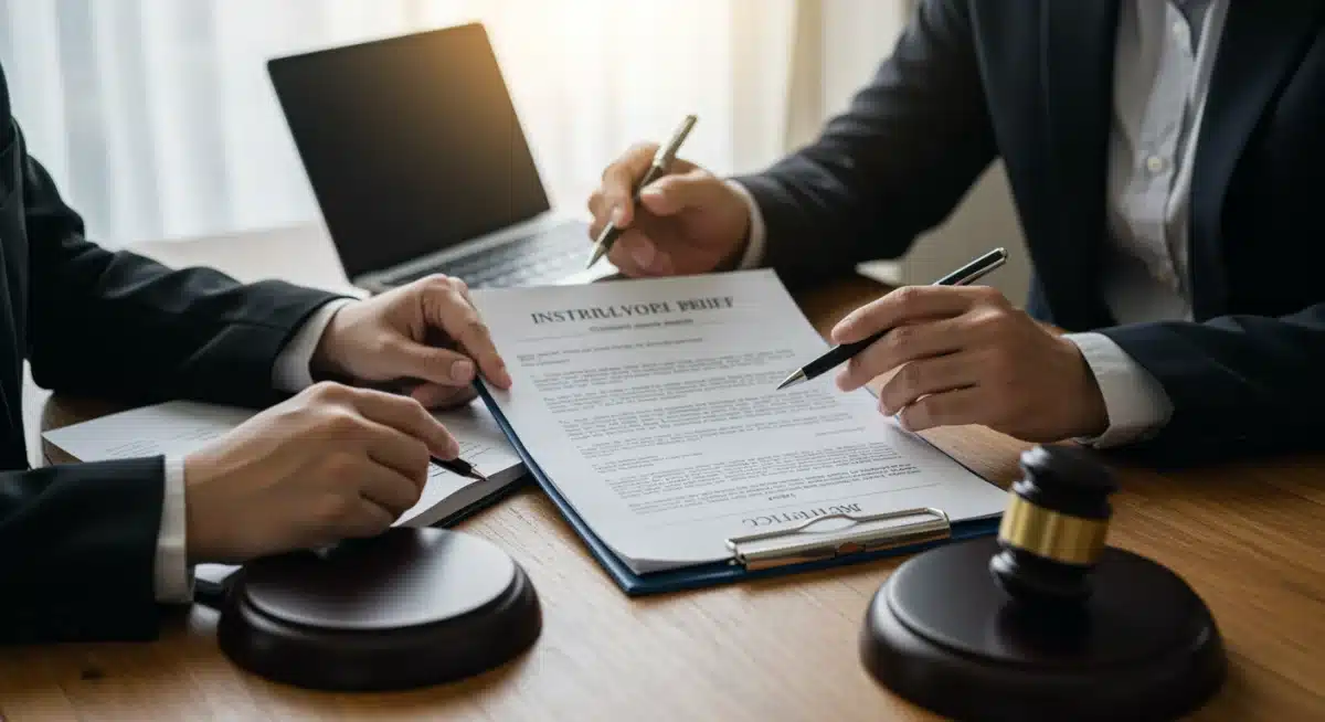 HR professional and employee representative reviewing federal family leave policy documents.